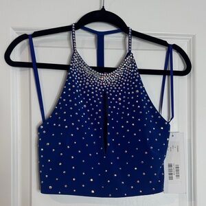 Jovani Royal Blue Rhinestone Crop Top
